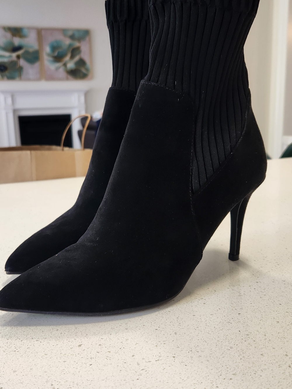 GUESS Black Pointed Toe Sock Booties | Stretch Knit | Stiletto Heel | Size 8